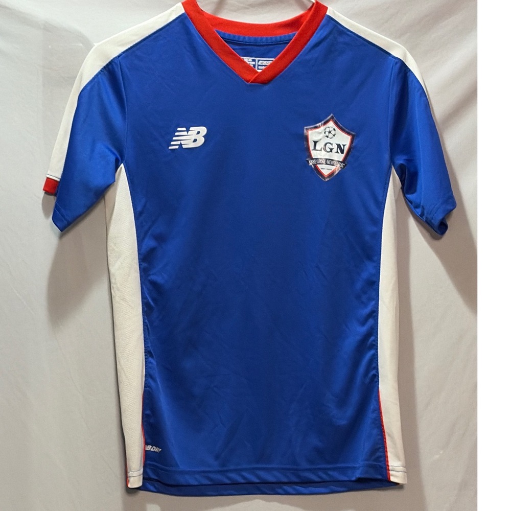 New Balance LGN Soccer Jersey Youth Large Blue White Red NB Dry Lake Grove 26